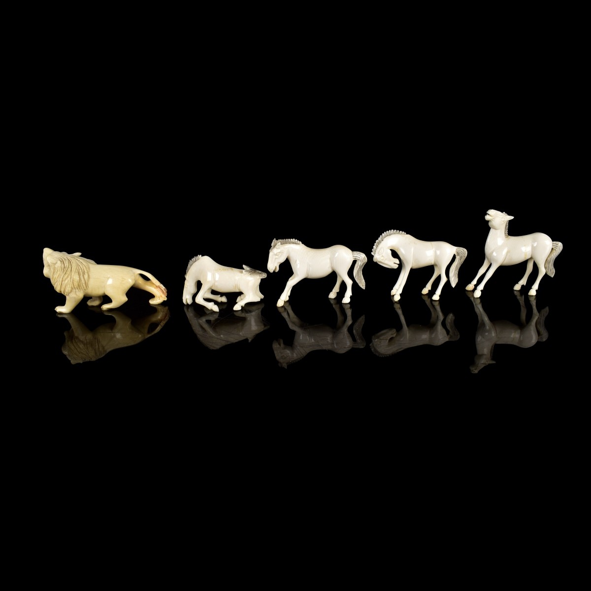 Five Assorted Carved Miniature Animal Figurines