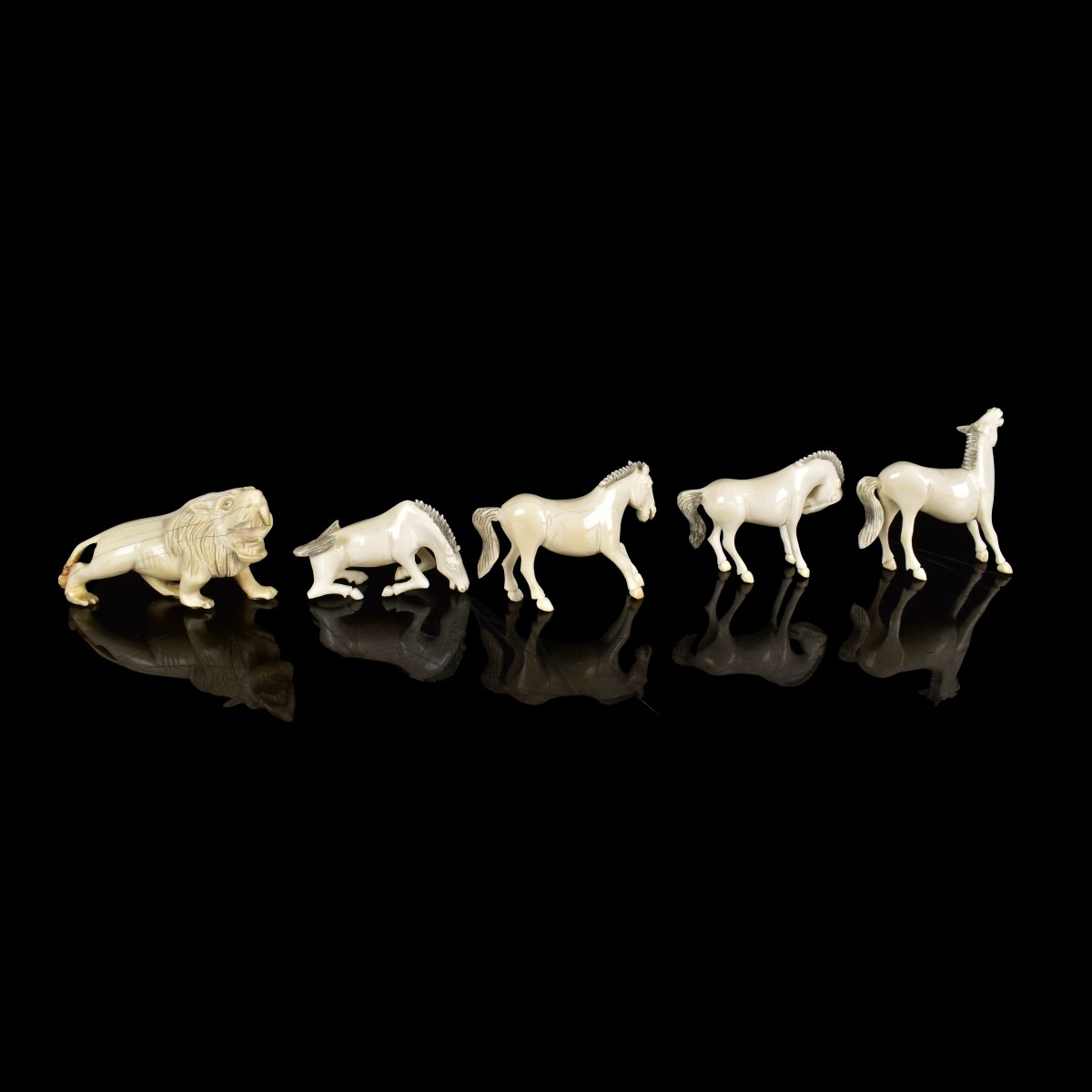 Five Assorted Carved Miniature Animal Figurines