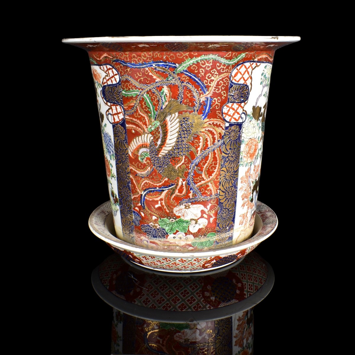Large Japanese Imari Porcelain Planter w/Platter