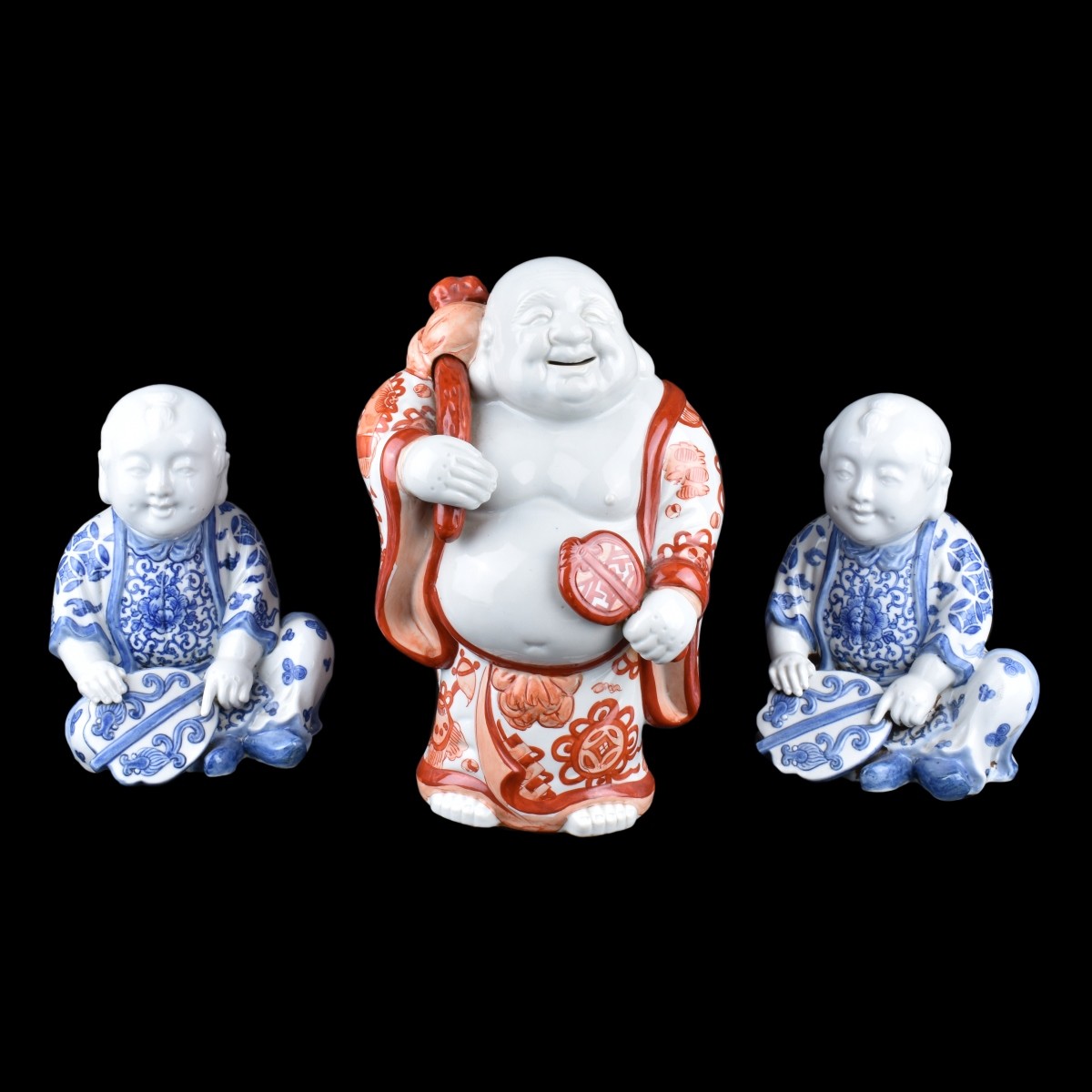 Three Chinese Blue and White Porcelain Figurines