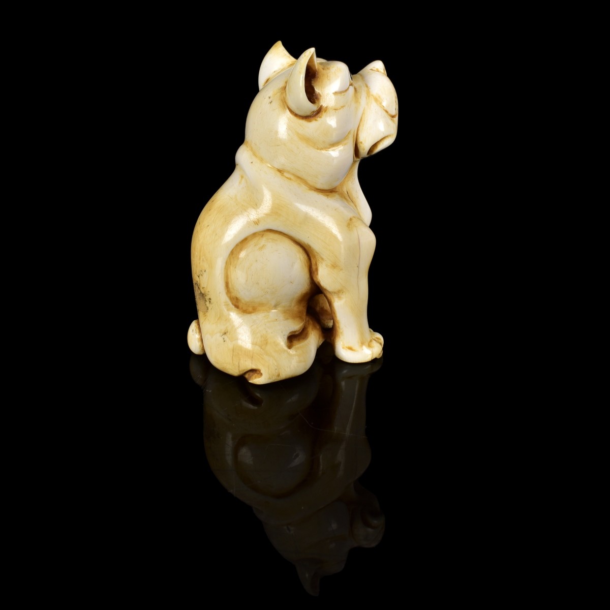 Antique Japanese Carved Bulldog Figurine