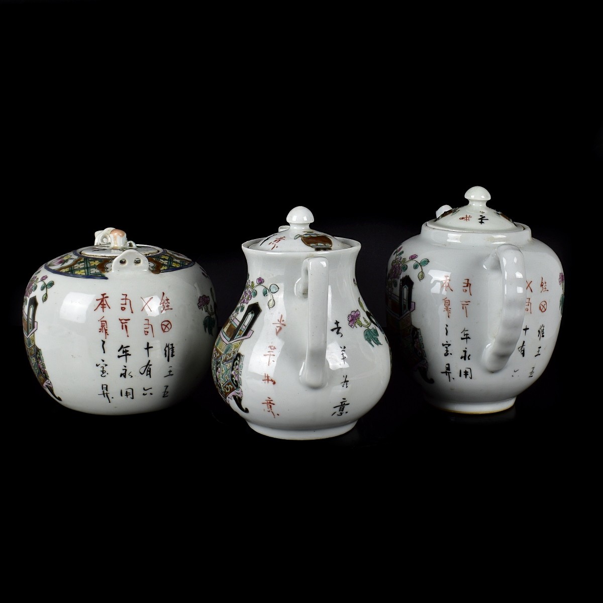 Three Chinese Porcelain Teapots