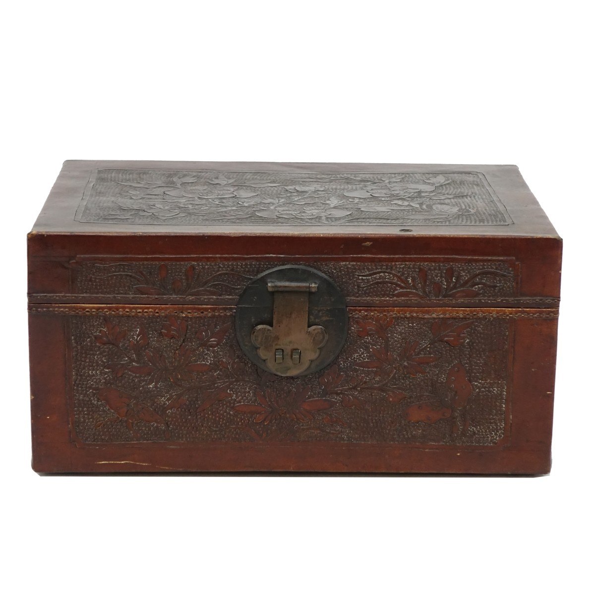Chinese Tooled Leather Trunk