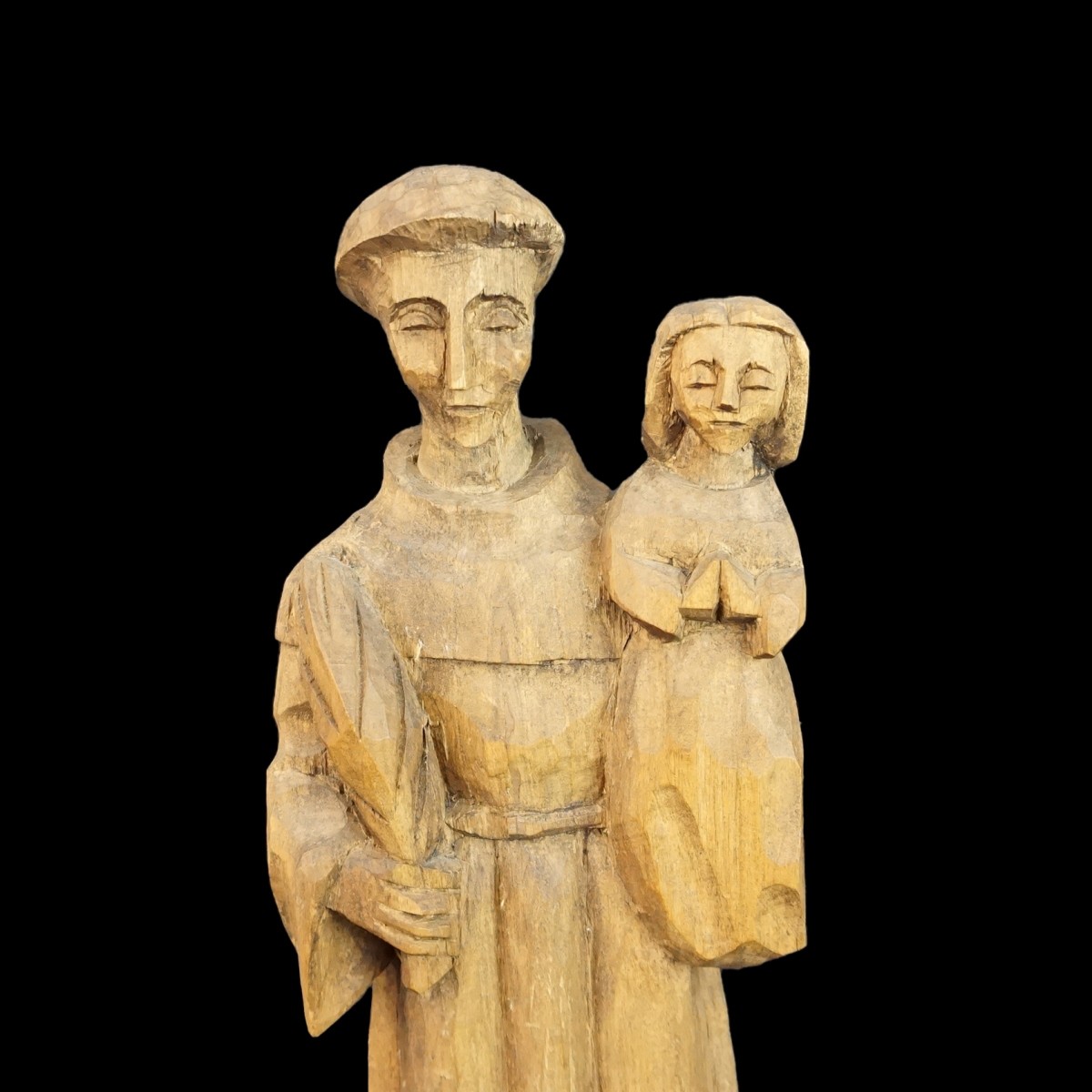 Hand Carved Santos Figurine with Child