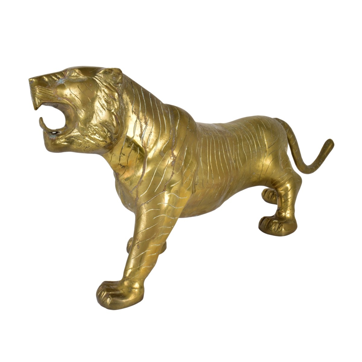 Large Brass Sculpture of a Walking Tiger