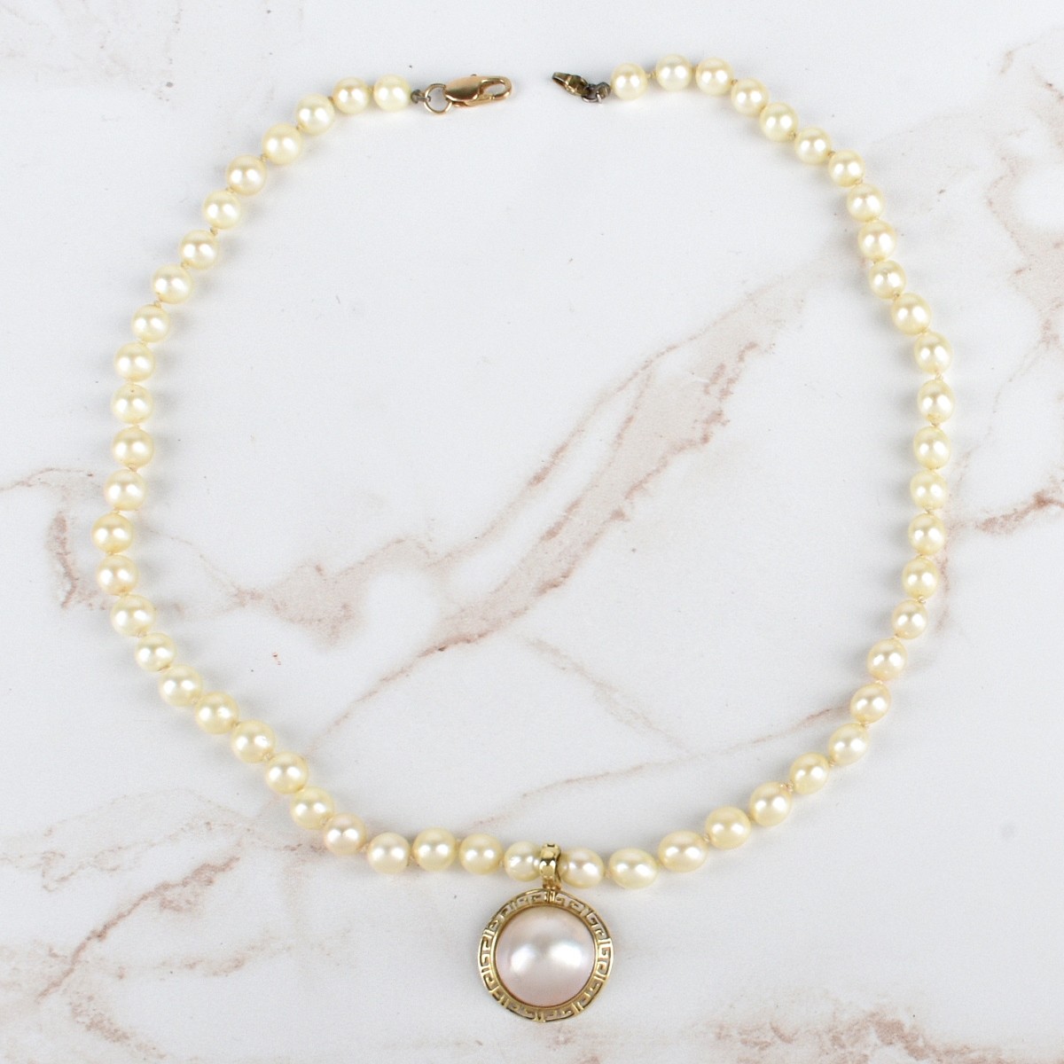 Pearl and 14K Pendant Necklace