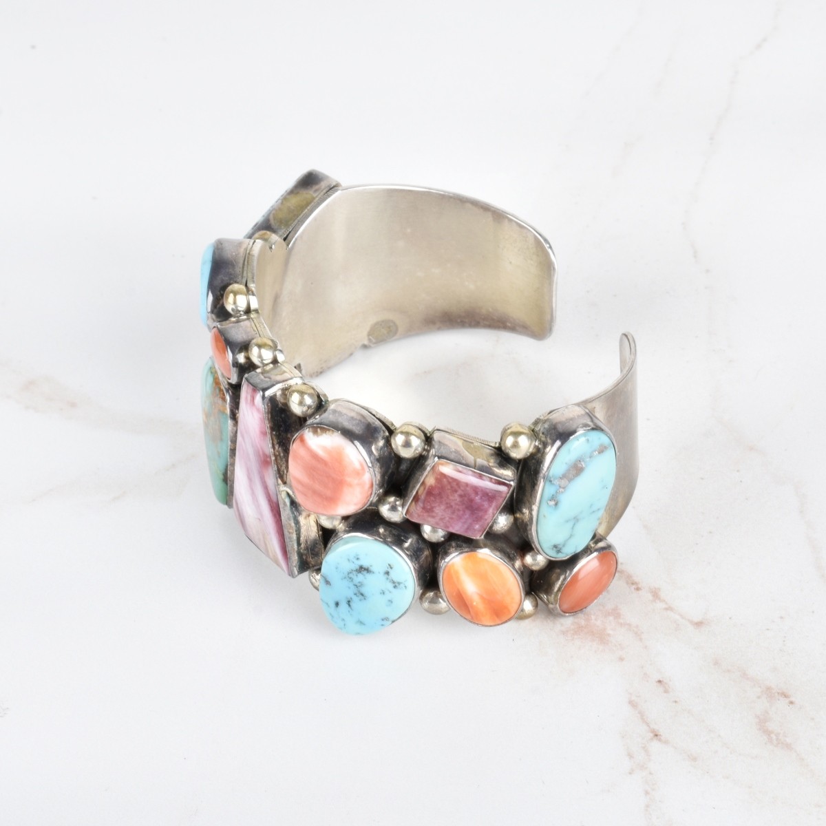 Turquoise, Hardstone and Silver Cuff Bangle