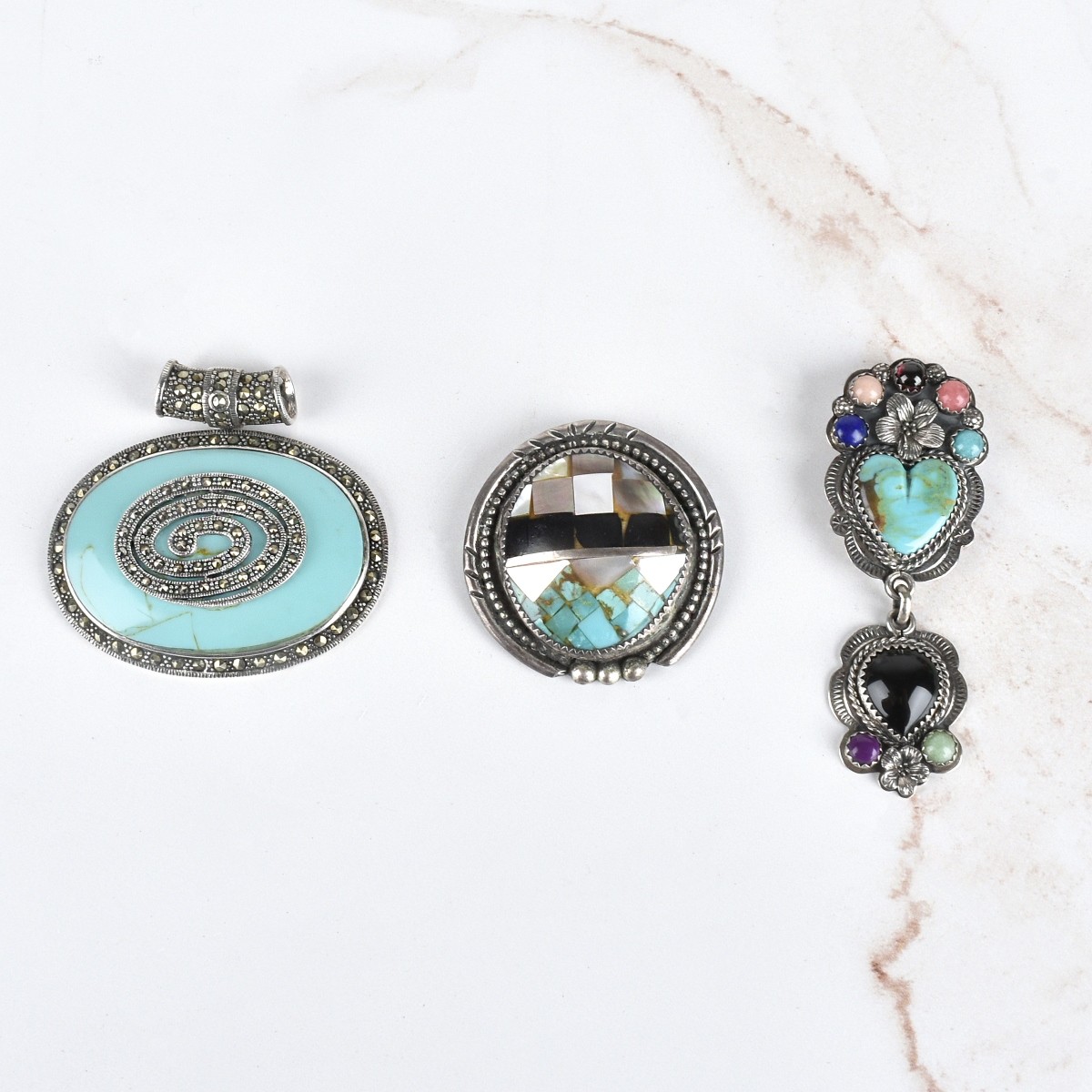 Turquoise, Hardstone and Silver Pendants