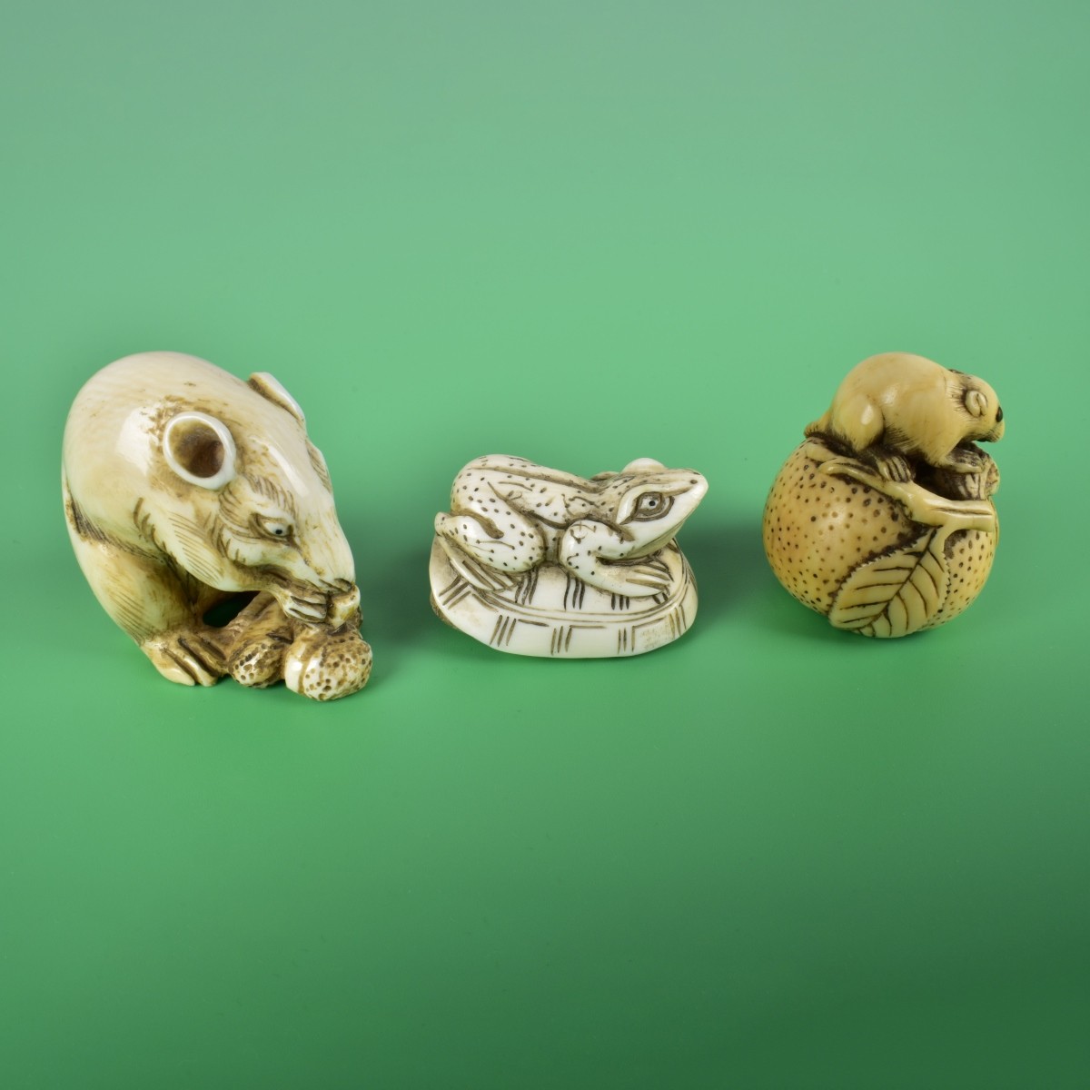 Three Antique Japanese Miniature Netsukes