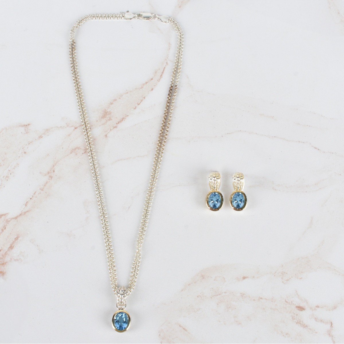 Topaz, 18K and Silver Necklace & Earrings