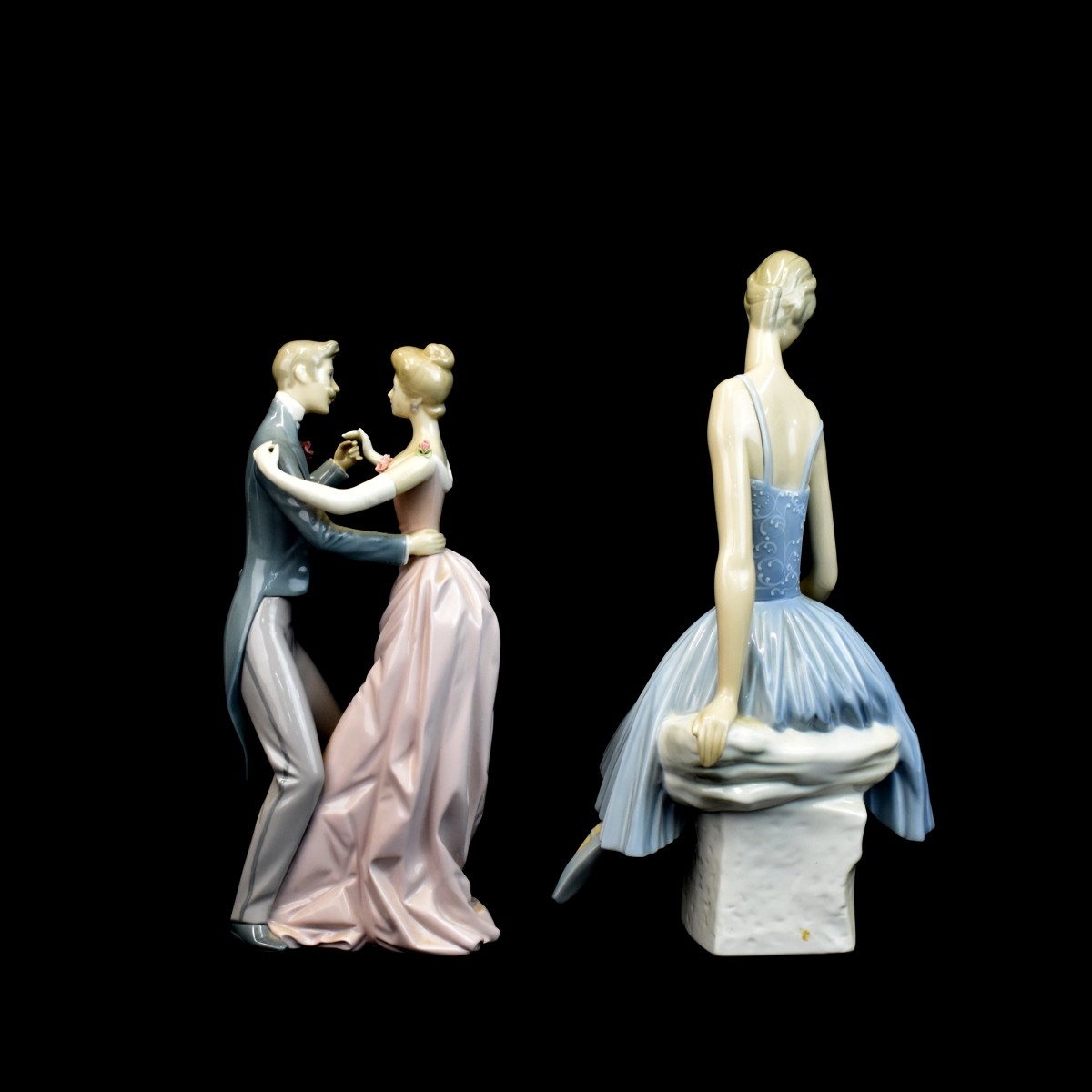 2 Lladro Figurines Seated Dancer, I Love You Truly