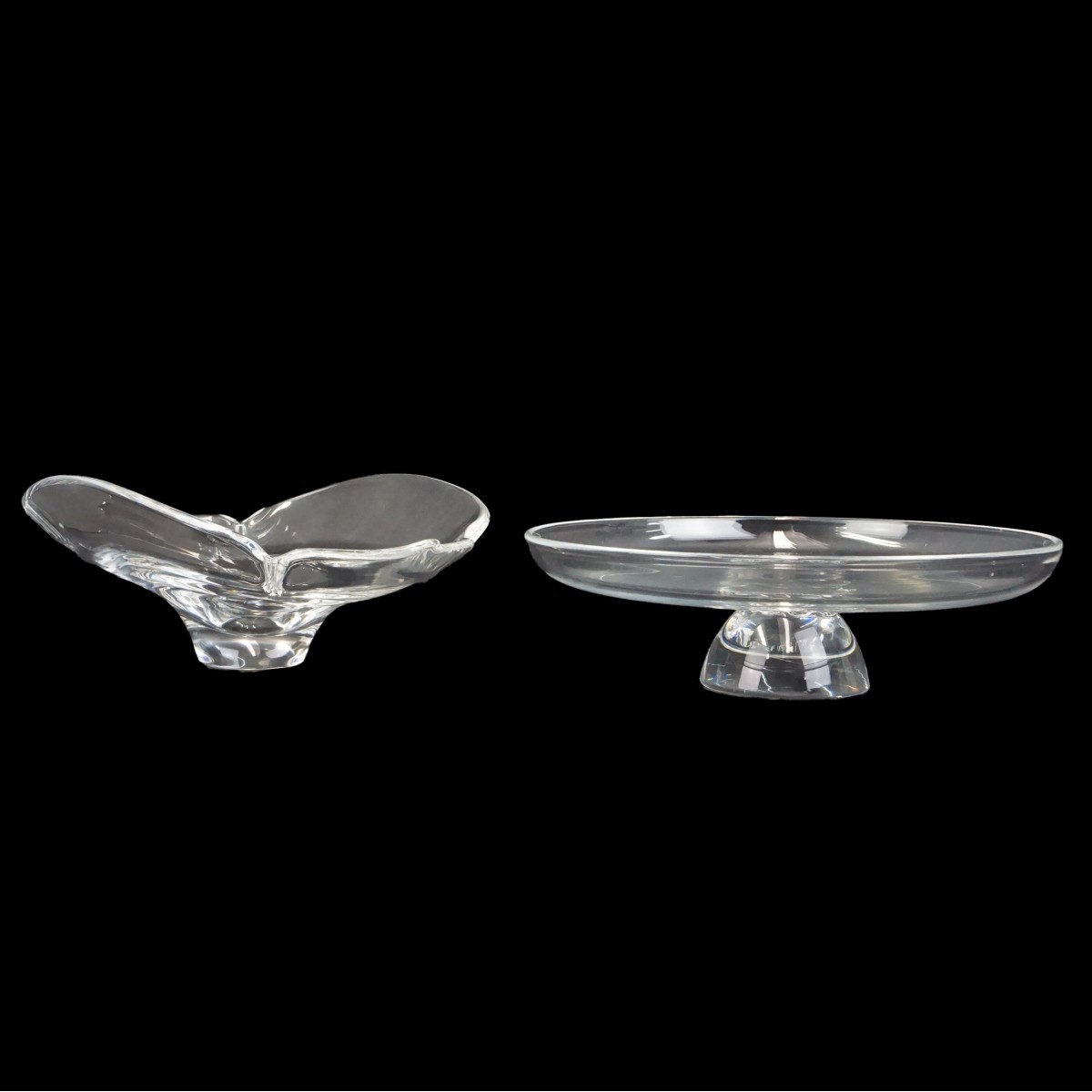 Two Vintage Steuben Crystal Footed Dishes