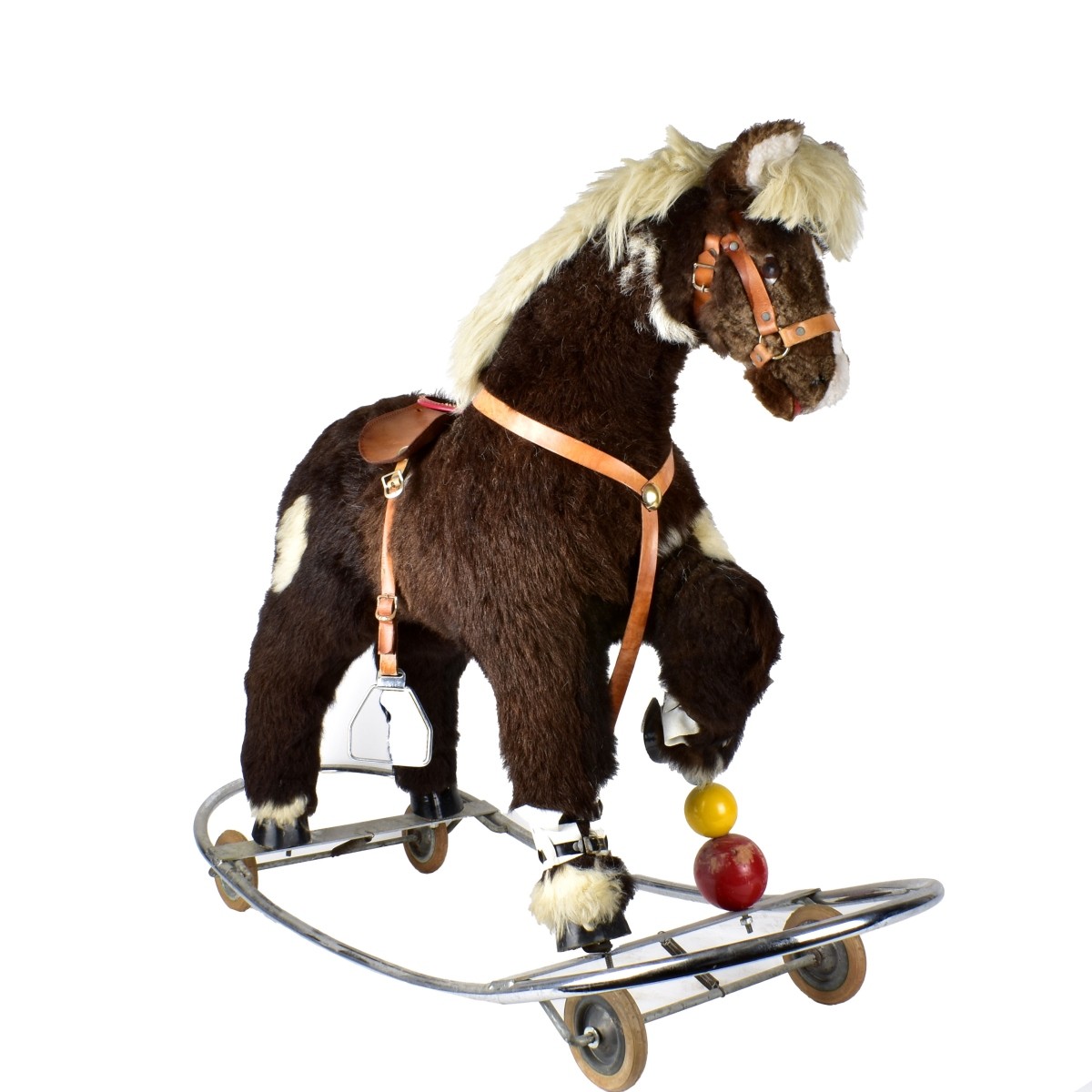 Vintage Plush Toy Riding Pony Horse on Wheels