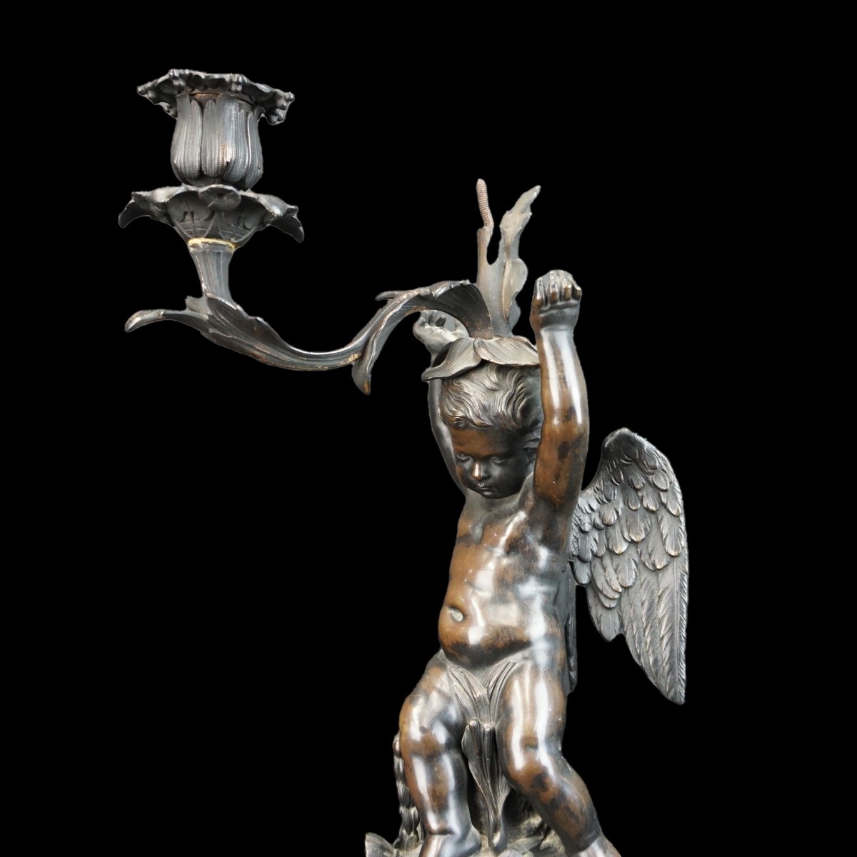 One Louis XVI Style Angel Candelabra