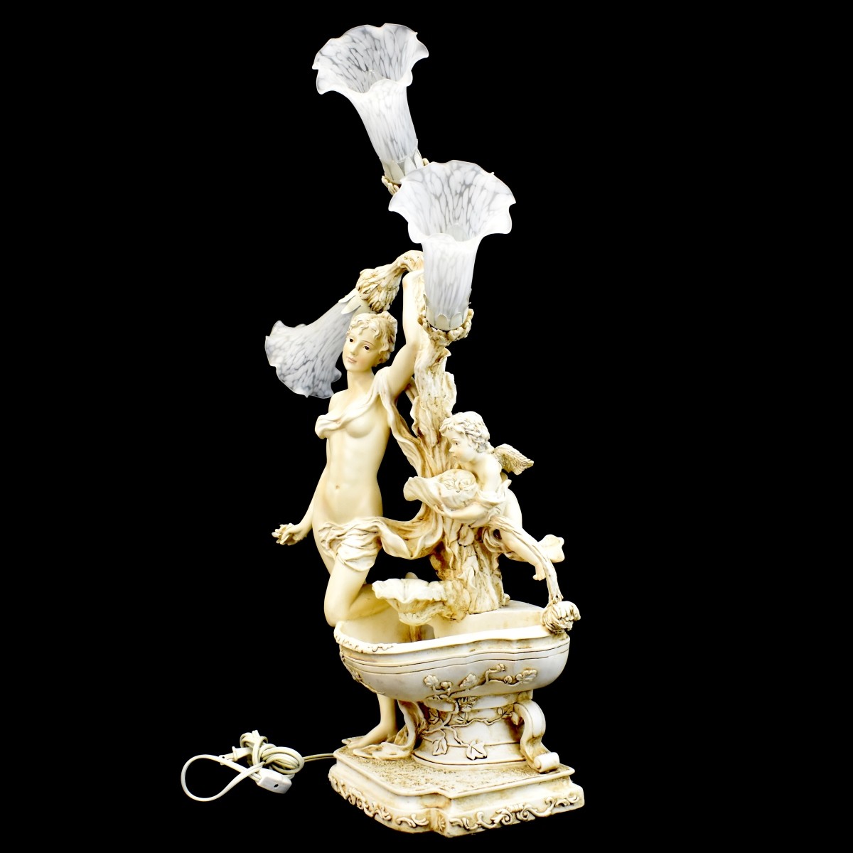 Italian Porcelain Fountain Nymph Tulip Lamp
