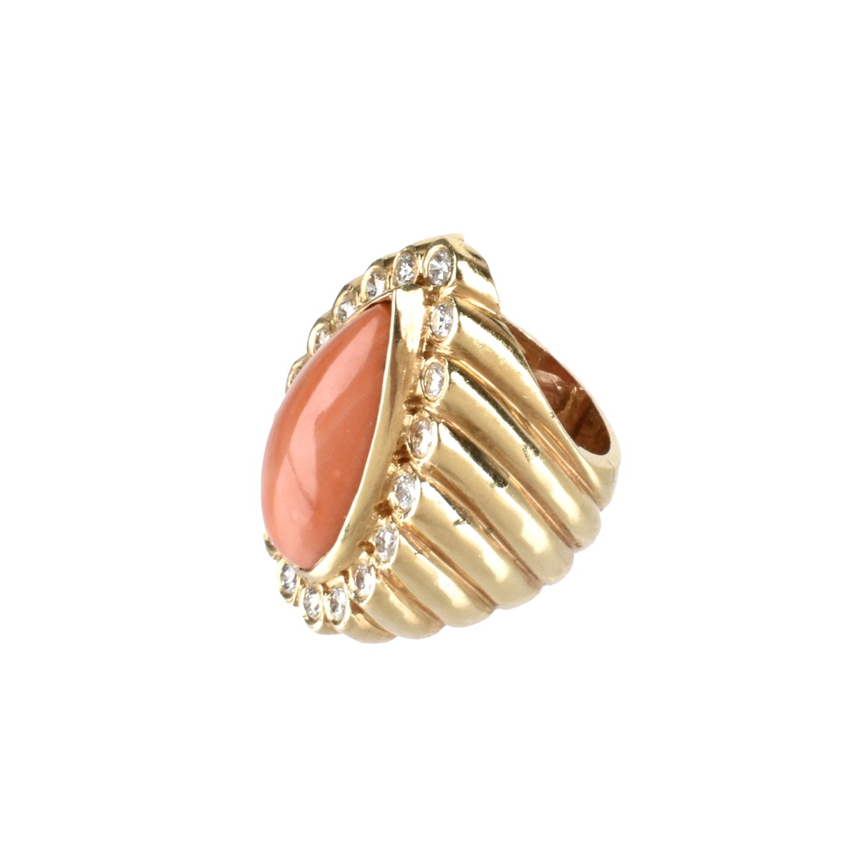 Diamond, Red Coral and 14K Ring