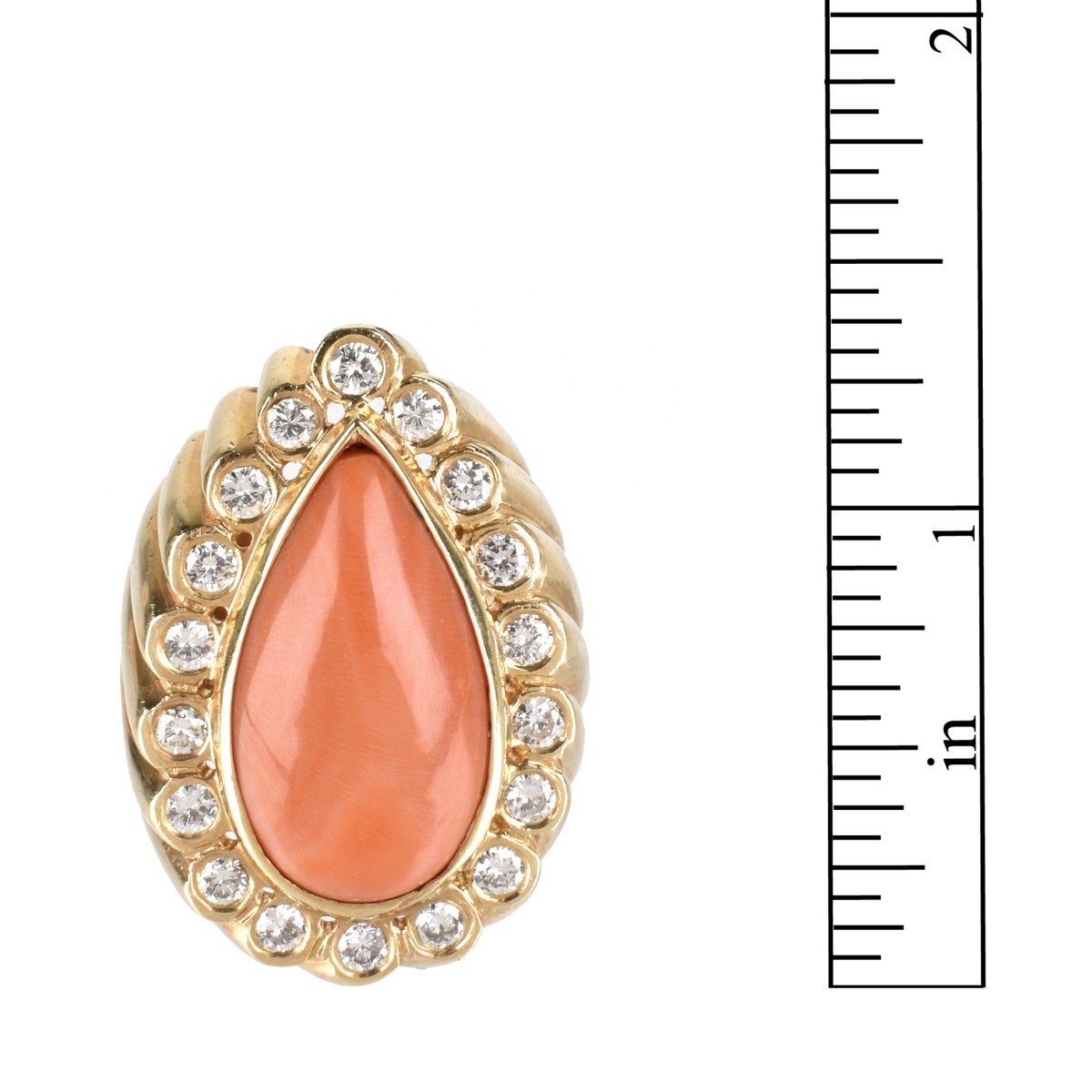 Diamond, Red Coral and 14K Ring