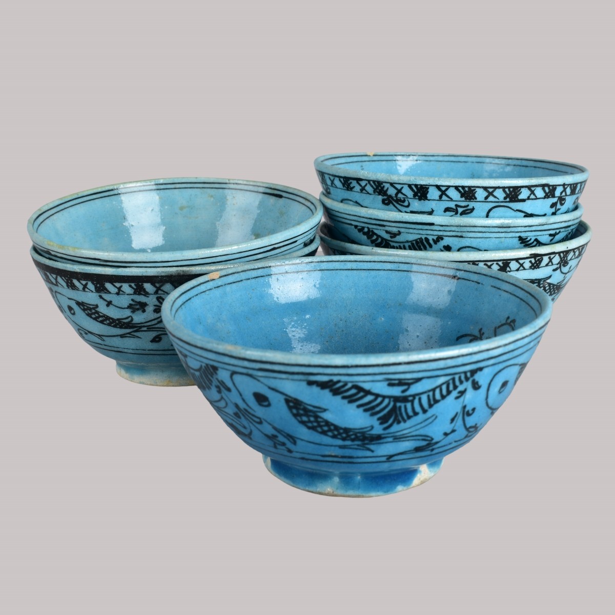 Six Persian Kashan Pottery Bowls