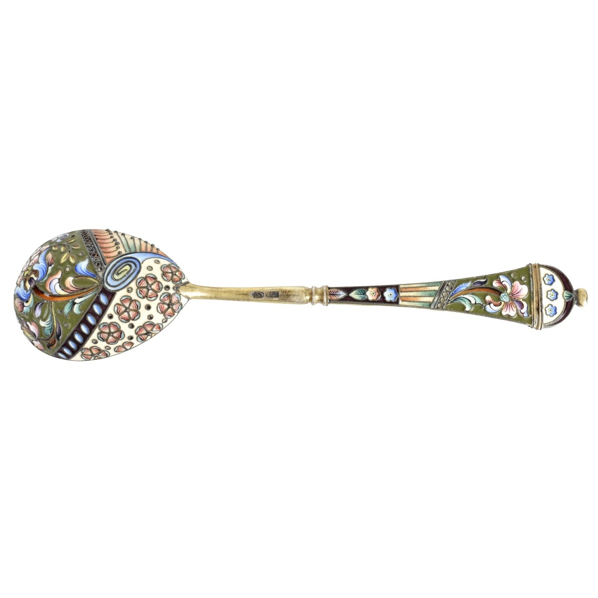 Russian Enamel Silver Gilt Tablespoon