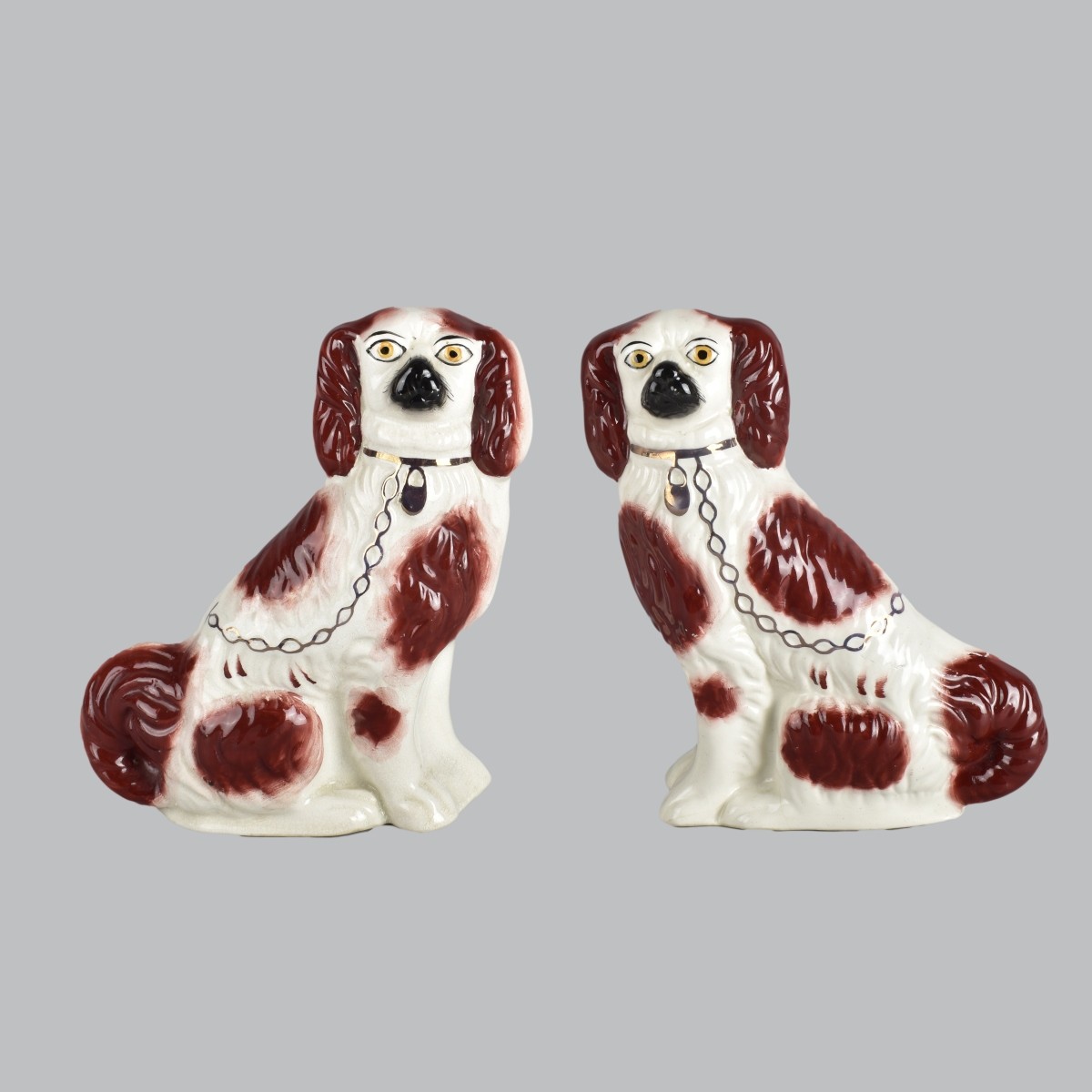 Pair Antique Staffordshire Porcelain Dogs