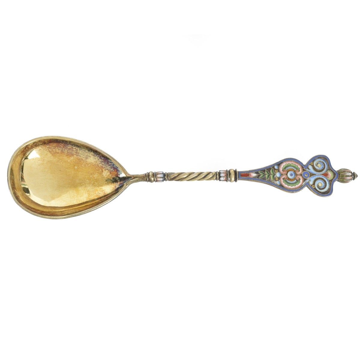 Russian Enamel Silver Gilt Serving Spoon