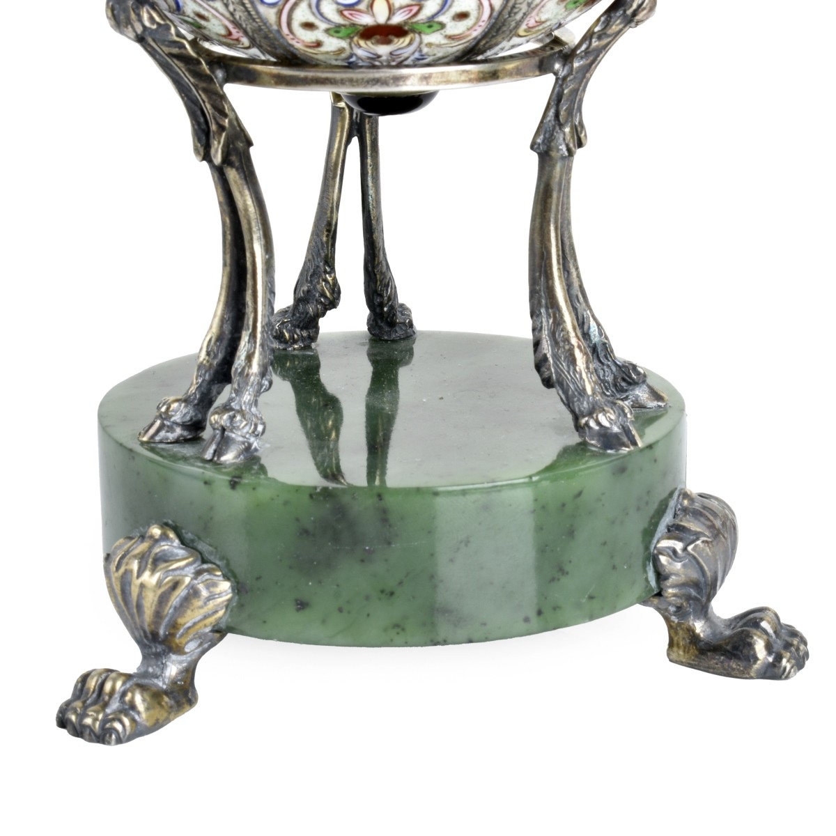 Russian Enamel Silver Egg and Stand
