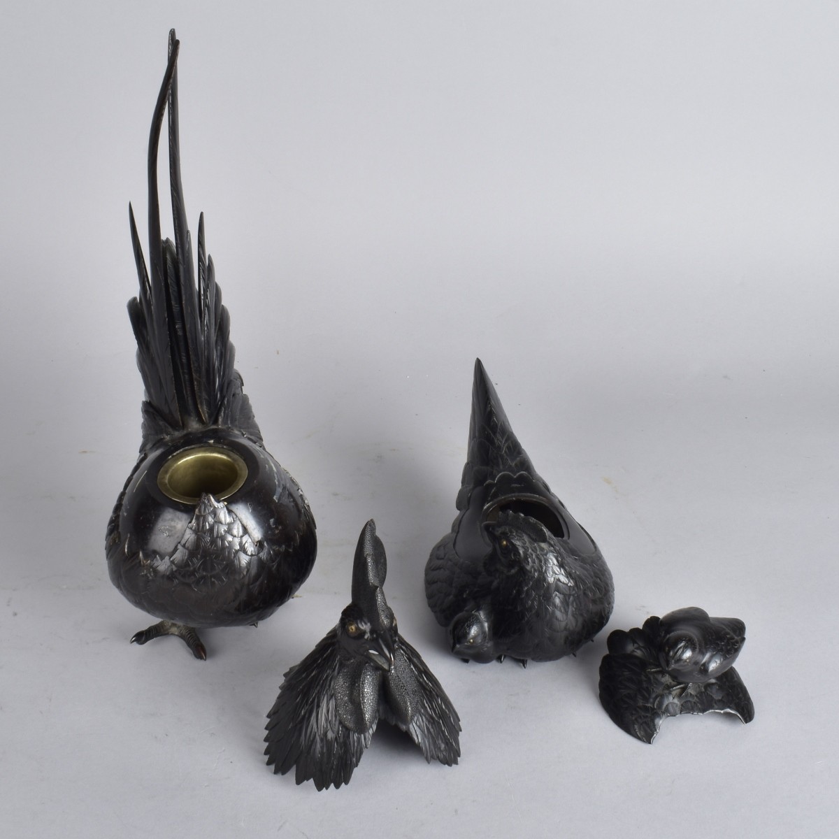 Meiji Bronze Rooster & Hen Incense Burner