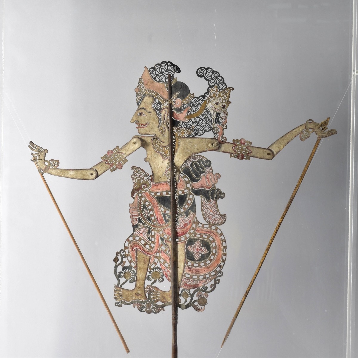 Pair of Antique Thai Puppets in Display Cases