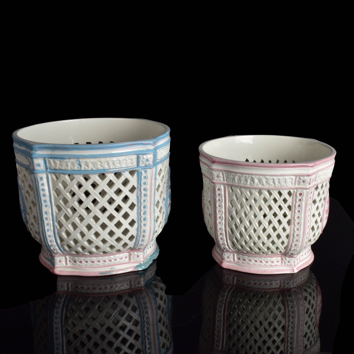 Two Vintage Italian Reticulated Cachepots