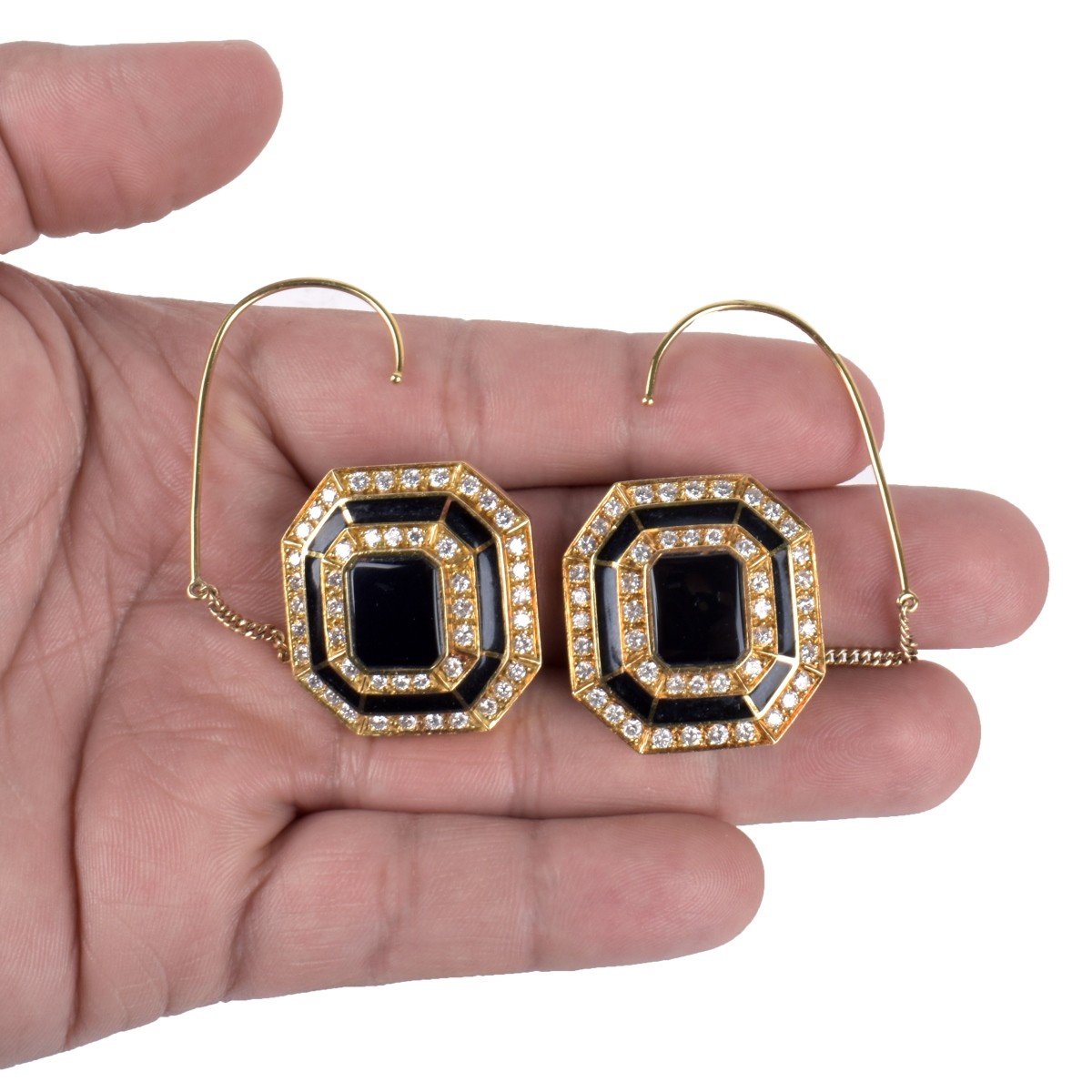 Diamond, Onyx and 18K Earrings