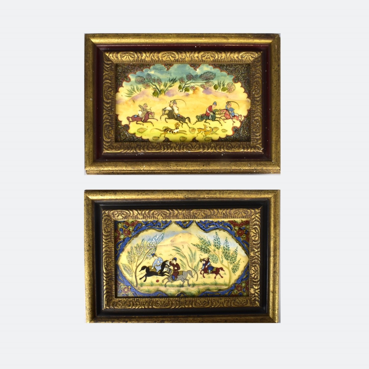 Pair of Framed Antique Persian Celluloid Paintings