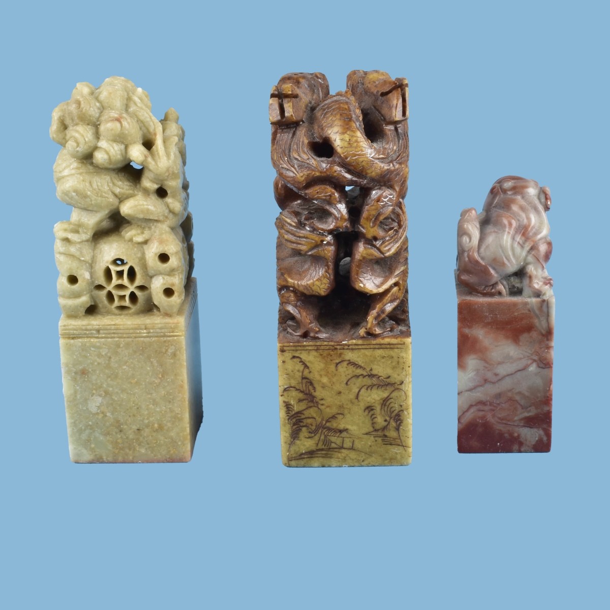 Three Antique Chinese Soapstone Seal Stamps