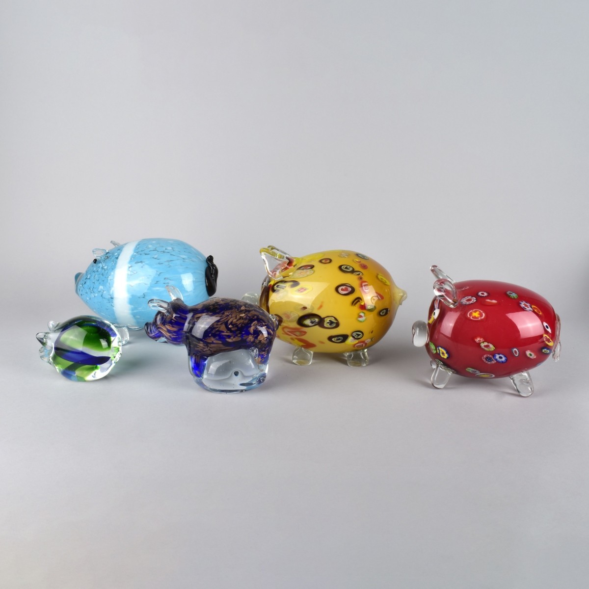Five Murano Glass Pigs