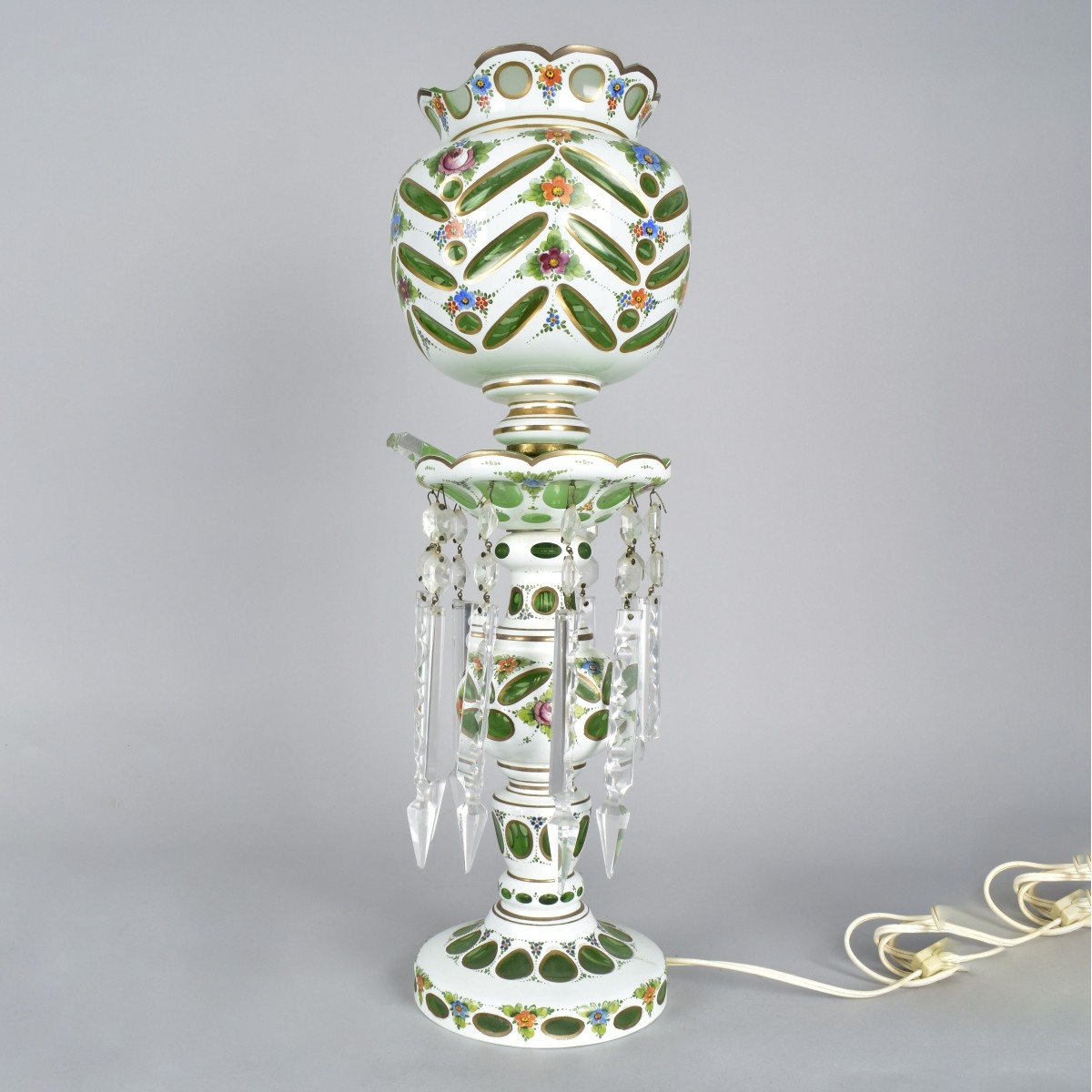 Antique Bohemian Art Glass Luster Lamp