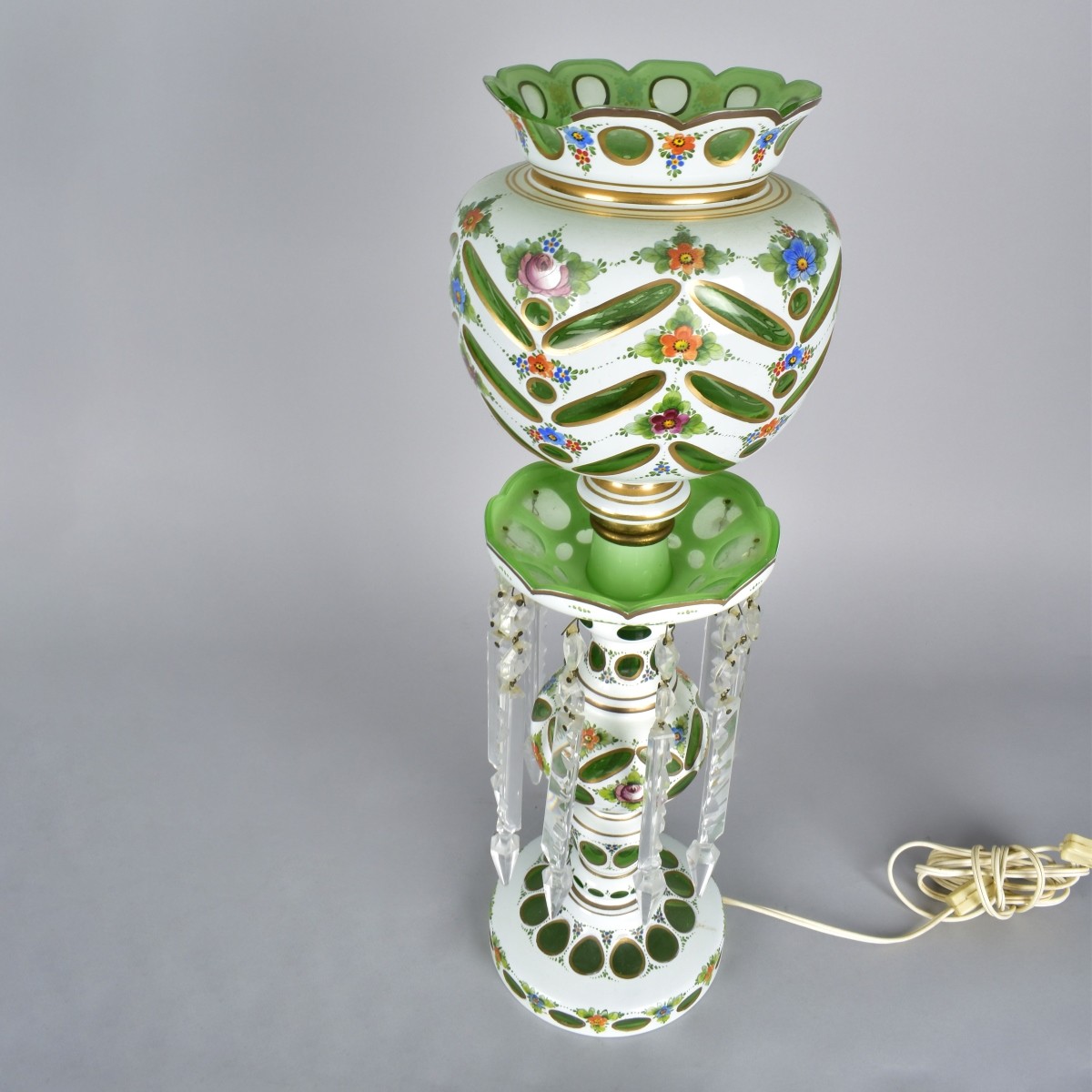 Antique Bohemian Art Glass Luster Lamp
