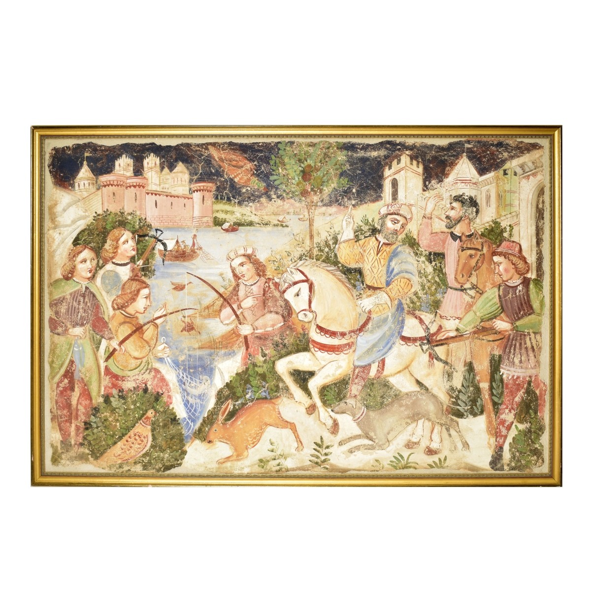 Fresco Style Painting Persian Hunting Scene