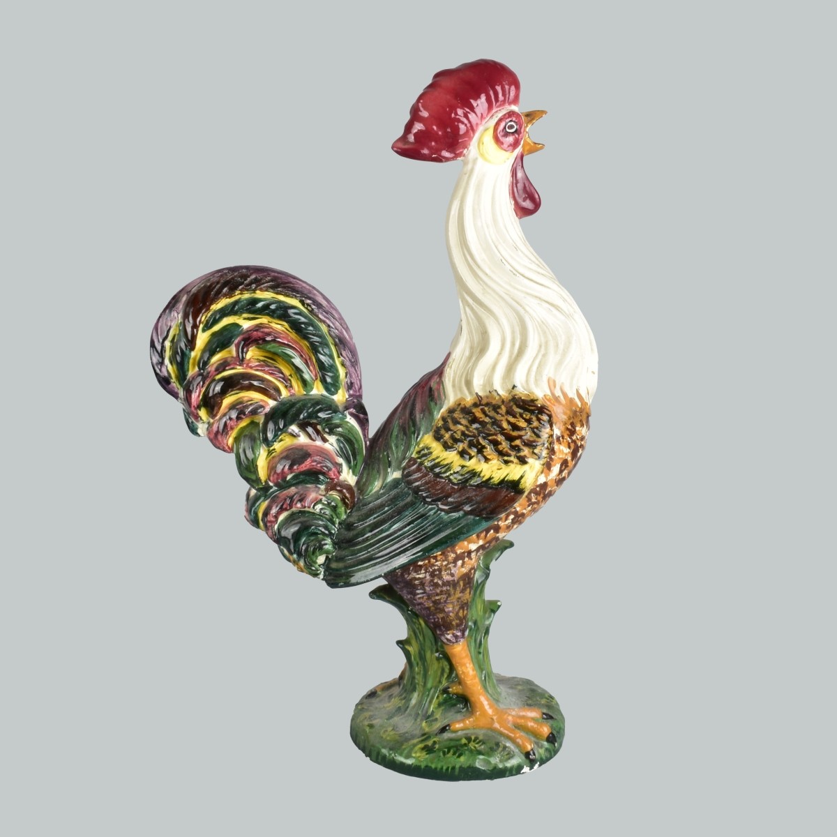 Antique Italian Majolica Rooster Statue