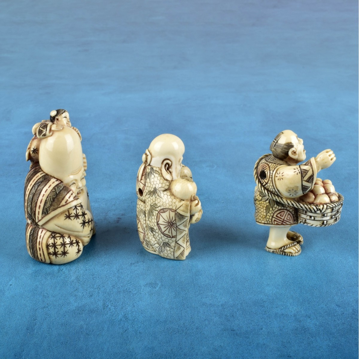 Three Antique Japanese Carved Figurine
