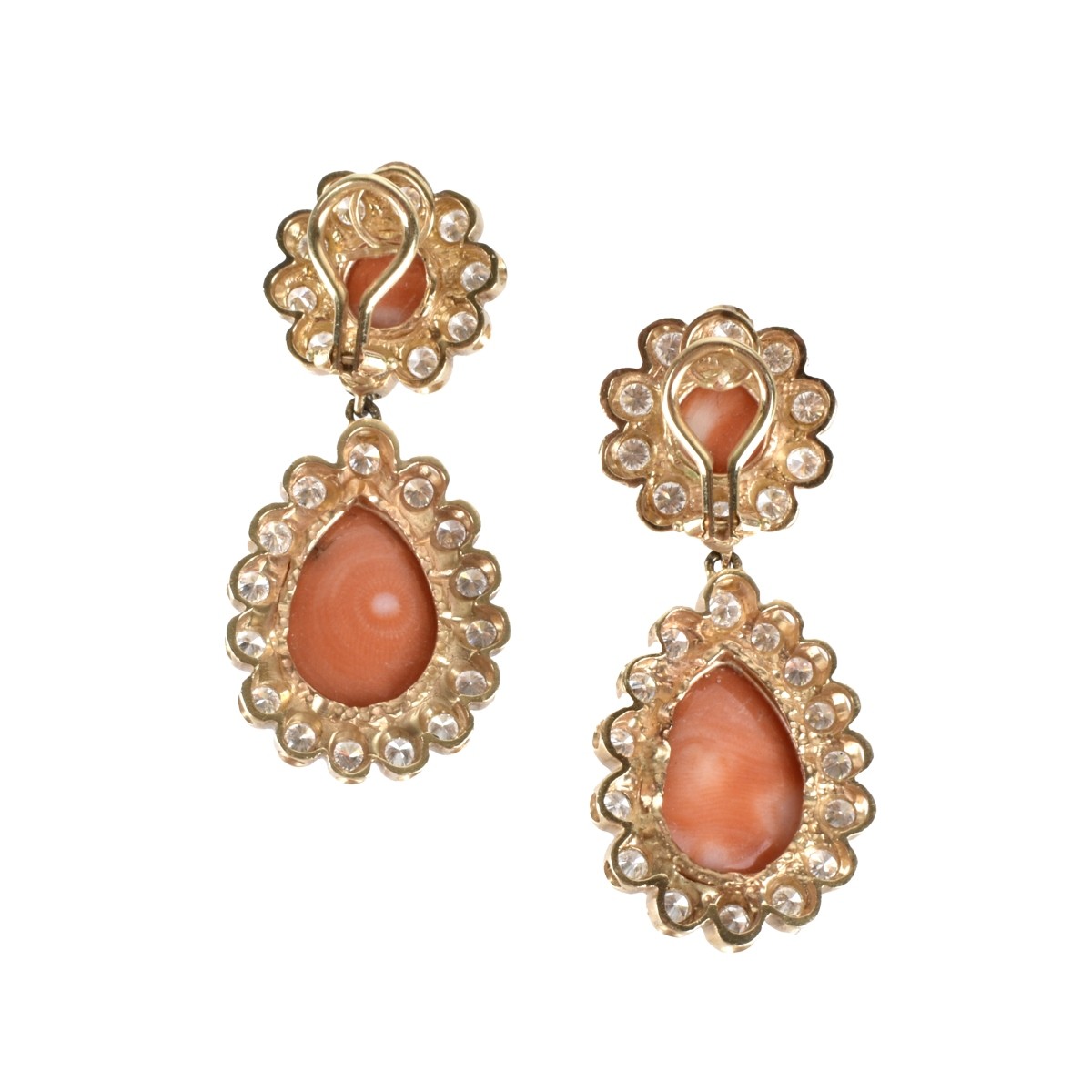 Diamond, Red Coral and 14K Earrings