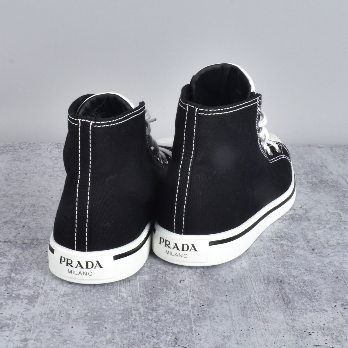 Prada Pointy Toe Black High Top Sneakers