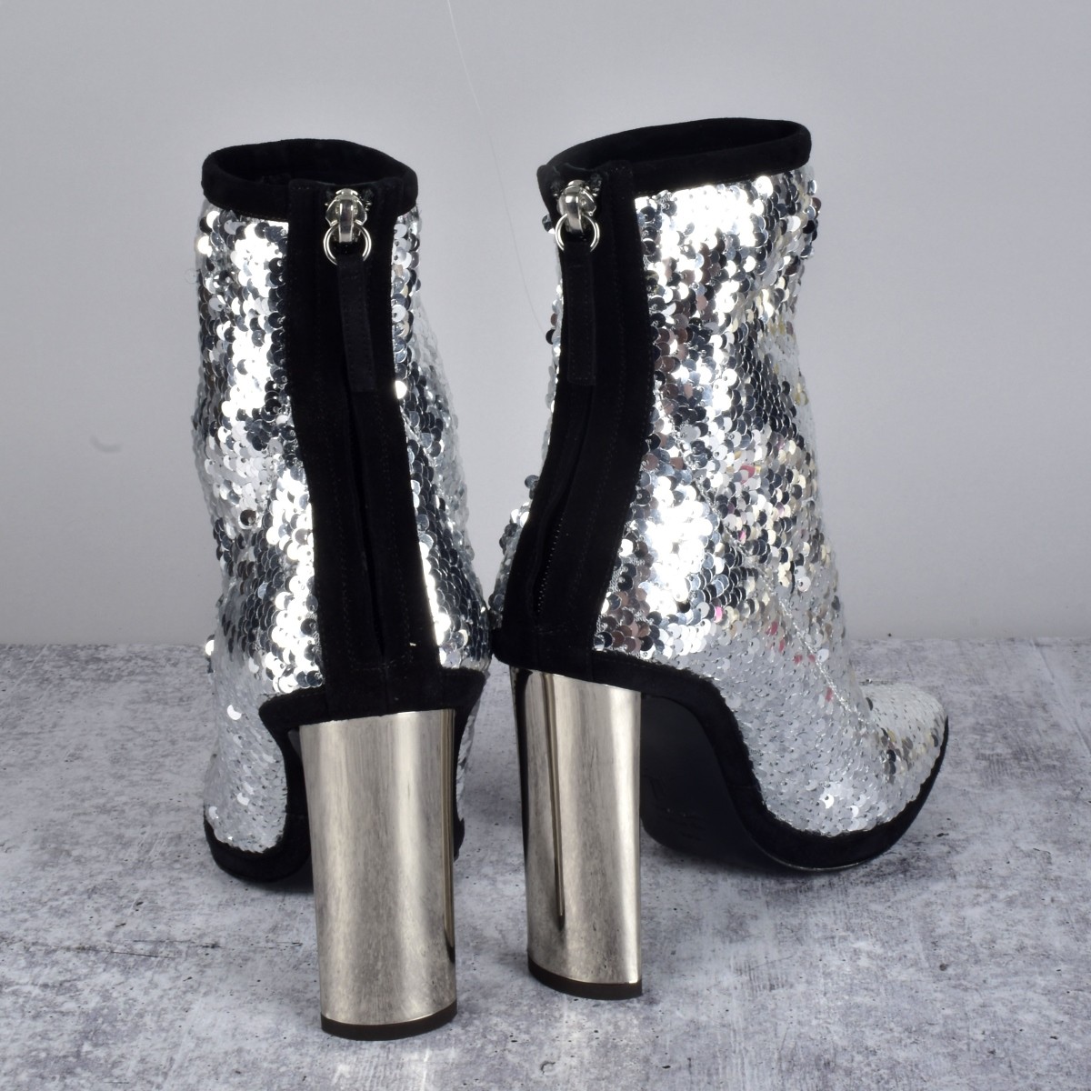 Giuseppe Zanotti Silver Sequin Ankle Boots