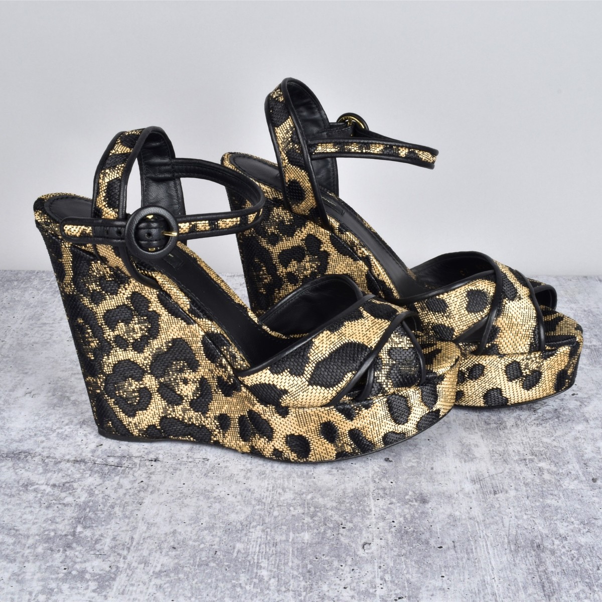 Dolce & Gabanna Raffia Wedge Sandals