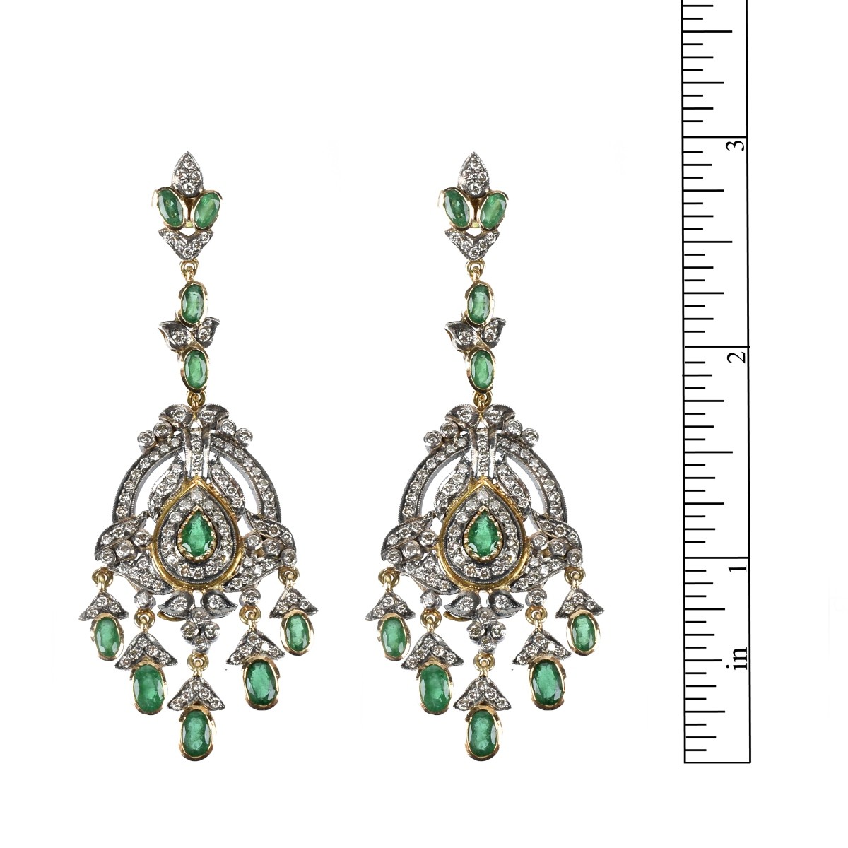 Emerald, Diamond, 14K and Silver Earrings