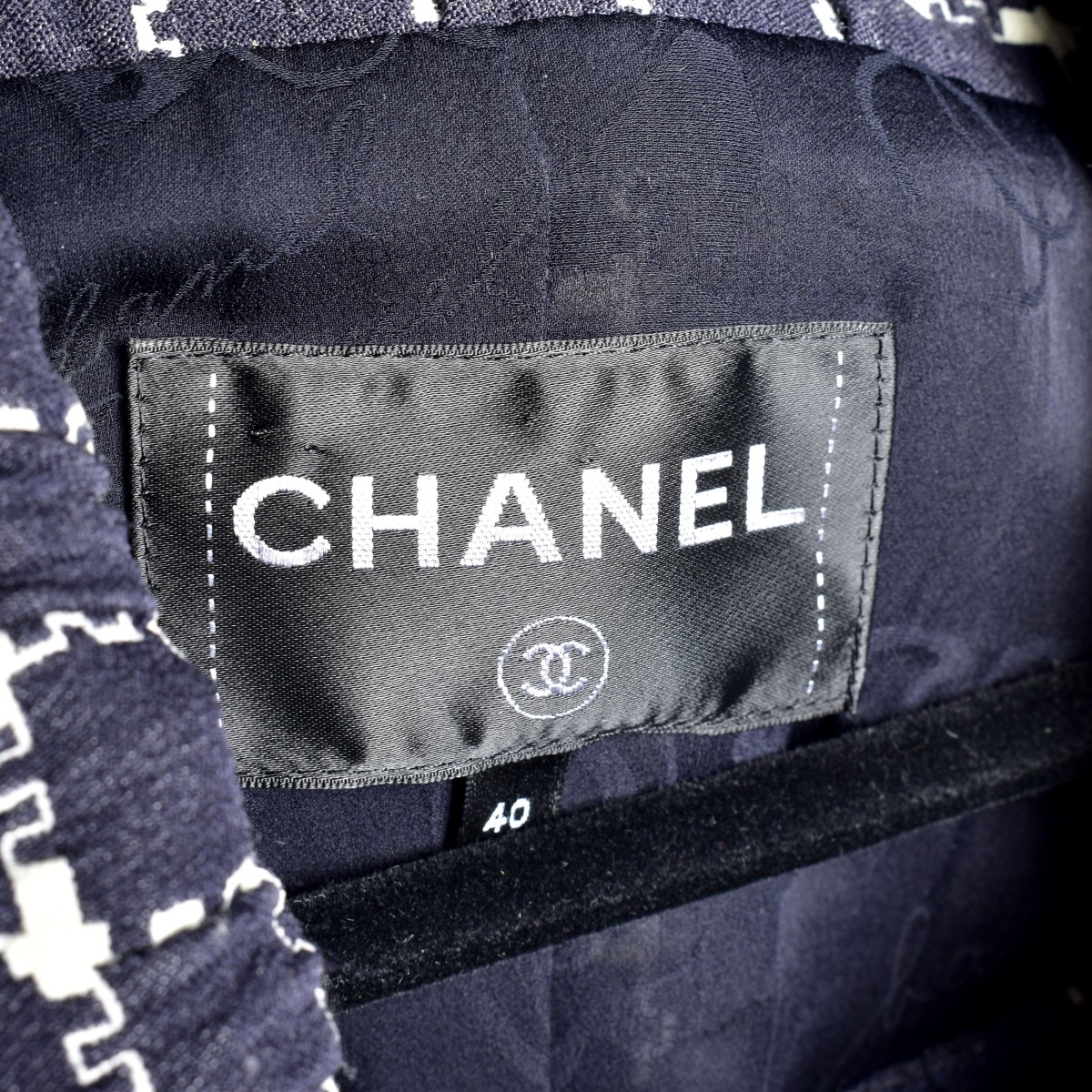 Chanel Navy Blue Plaid Suit Set