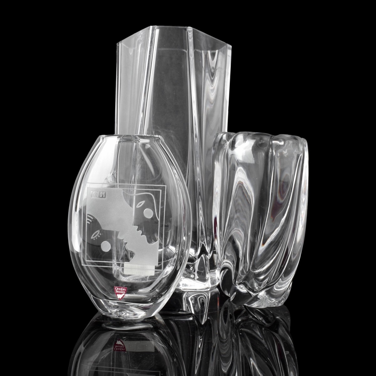 Three Vintage Orrefors Crystal Vases