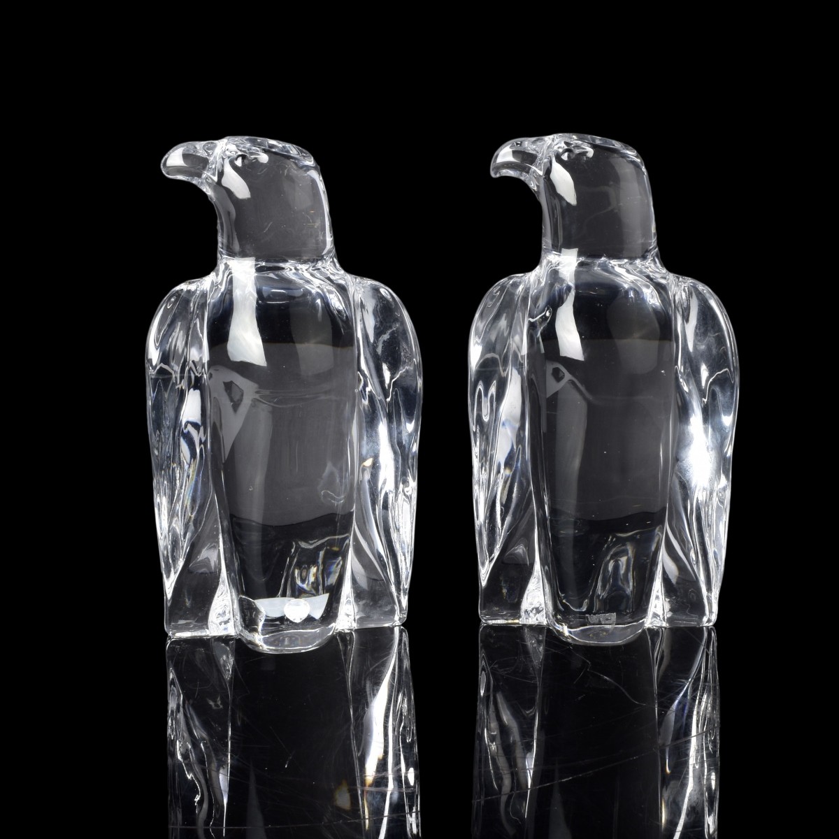 Two Orrefors Crystal Eagle Figurines
