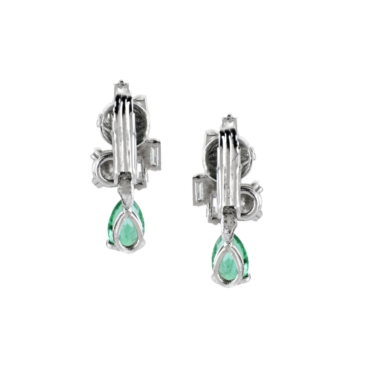 Emerald, Diamond and 14K Ear Clips