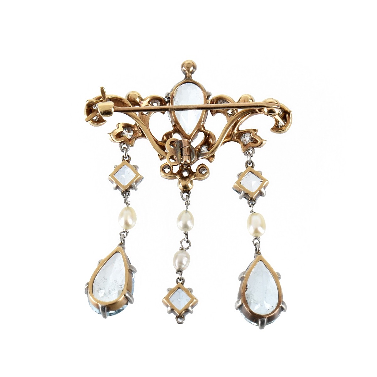 Aquamarine, Diamond, Pearl and 14K Pendant