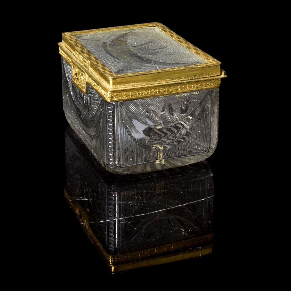 Antique French Crystal Box with Bronze Mounts