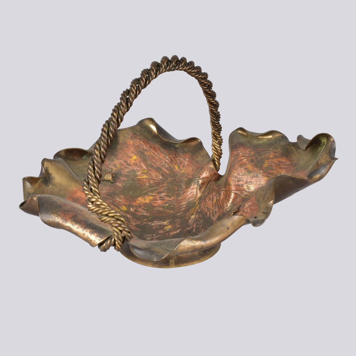 Antique Continental Painted Bronze Basket